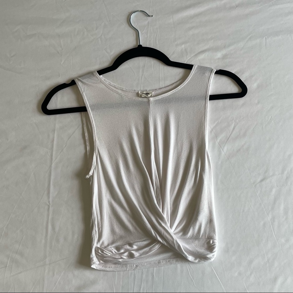 White Sleeveless Twisted Crop Top